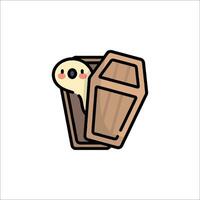 A cartoon coffin with a ghost inside vector