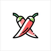 Two peppers with green leaves on top of each other vector