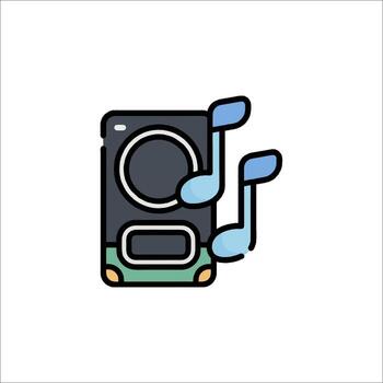 A music player icon with a note and a speaker vector