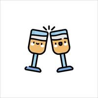 Two glasses of champagne with faces on them vector