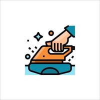 A hand is holding an iron on a white background vector