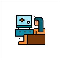 A woman sitting on a couch with a computer in front of her vector