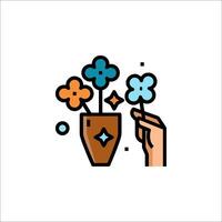 Hand holding flowers icon illustration vector