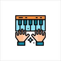 Hands playing piano icon in a line style vector