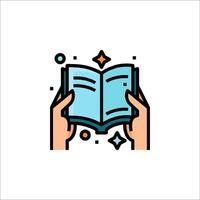 Hands holding open book icon vector