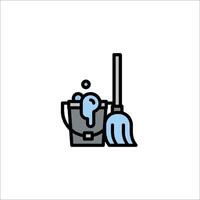 A bucket and broom with a blue liquid vector