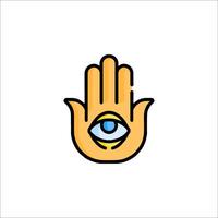 A hand with an eye on it, with a yellow background vector