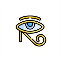 An egyptian eye icon with a yellow and blue outline vector