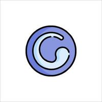 A blue and white logo with a circle and a wave vector