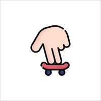A hand on a skateboard with a finger pointing vector