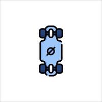 A skateboard icon with a blue and black outline vector