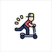 A man riding a scooter with a hat on vector