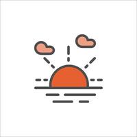 Sunset icon, line icon, flat design, flat design, illustration, flat design vector
