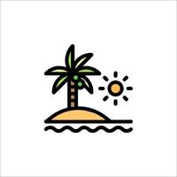 A palm tree and sun on an island icon vector