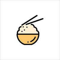 Rice bowl with chopsticks icon vector
