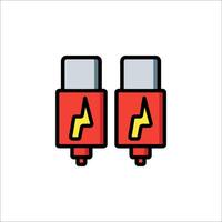 Two red usb cables with lightning bolt on them vector