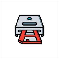 A printer with a red and white sticker on it vector
