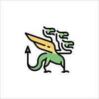 A green dragon with two wings and a tail vector