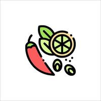 A pepper and a lime are shown in a line style vector