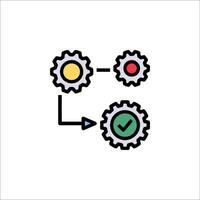 A gear wheel with a check mark and a green arrow vector