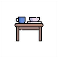 A table with a cup and plate on it vector