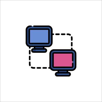 A computer monitor with two screens connected to each other vector