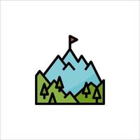 A mountain with a flag on top and trees vector