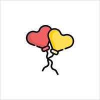 Two heart shaped balloons with a line drawn around them vector