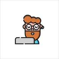 A man with glasses and beard is sitting at a computer vector