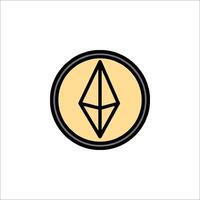 The symbol for the ethereum network is shown in a circle vector
