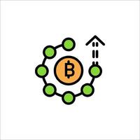 Bitcoin icon with a circle and a green arrow vector