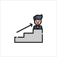 A man is climbing up stairs with an arrow pointing to the right vector