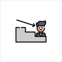 A man is standing on a ladder and pointing to the right vector