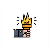 A hand holding a torch with a flame coming out of it vector