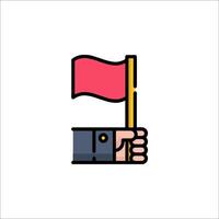 A hand holding a red flag with a line drawing vector