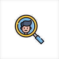 A magnifying glass icon with a man's face vector