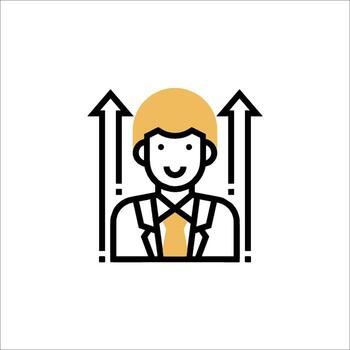 A man with a tie and a business card in front of an arrow vector