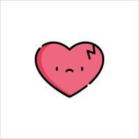 A broken heart icon with a sad face vector