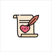 A heart with a quill and a scroll on top vector