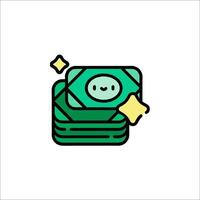 A green and white icon of a stack of money vector