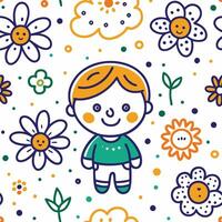 a child with flowers and flowers in a seamless pattern vector