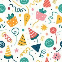 seamless pattern with colorful party hats and other items vector