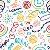 seamless pattern with colorful doodles and swirls vector