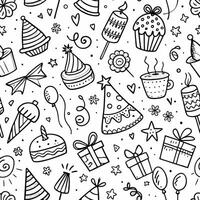 seamless birthday party pattern with doodles vector