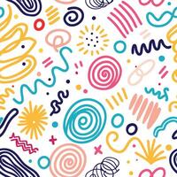 seamless pattern with colorful doodles and swirls vector