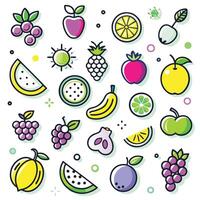 a set of fruit icons in a colorful style vector