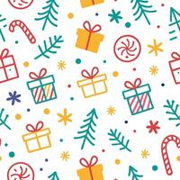 christmas seamless pattern with gifts and trees vector