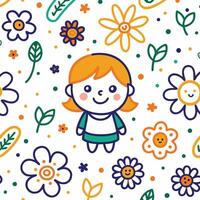 a girl with flowers and leaves on a white background vector