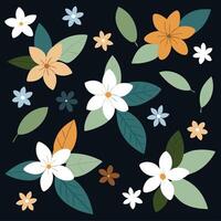 flowers and leaves on a black background vector