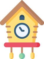 A cuckoo clock with a white face and a red bell vector